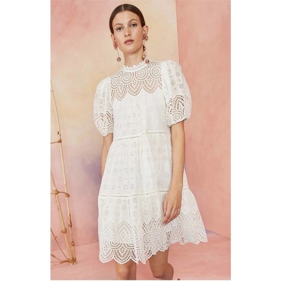 Ulla Johnson Simone Puff Sleeve Eyelet‎ Shift Dress Size 2 White Bridal Lace - Picture 15 of 16